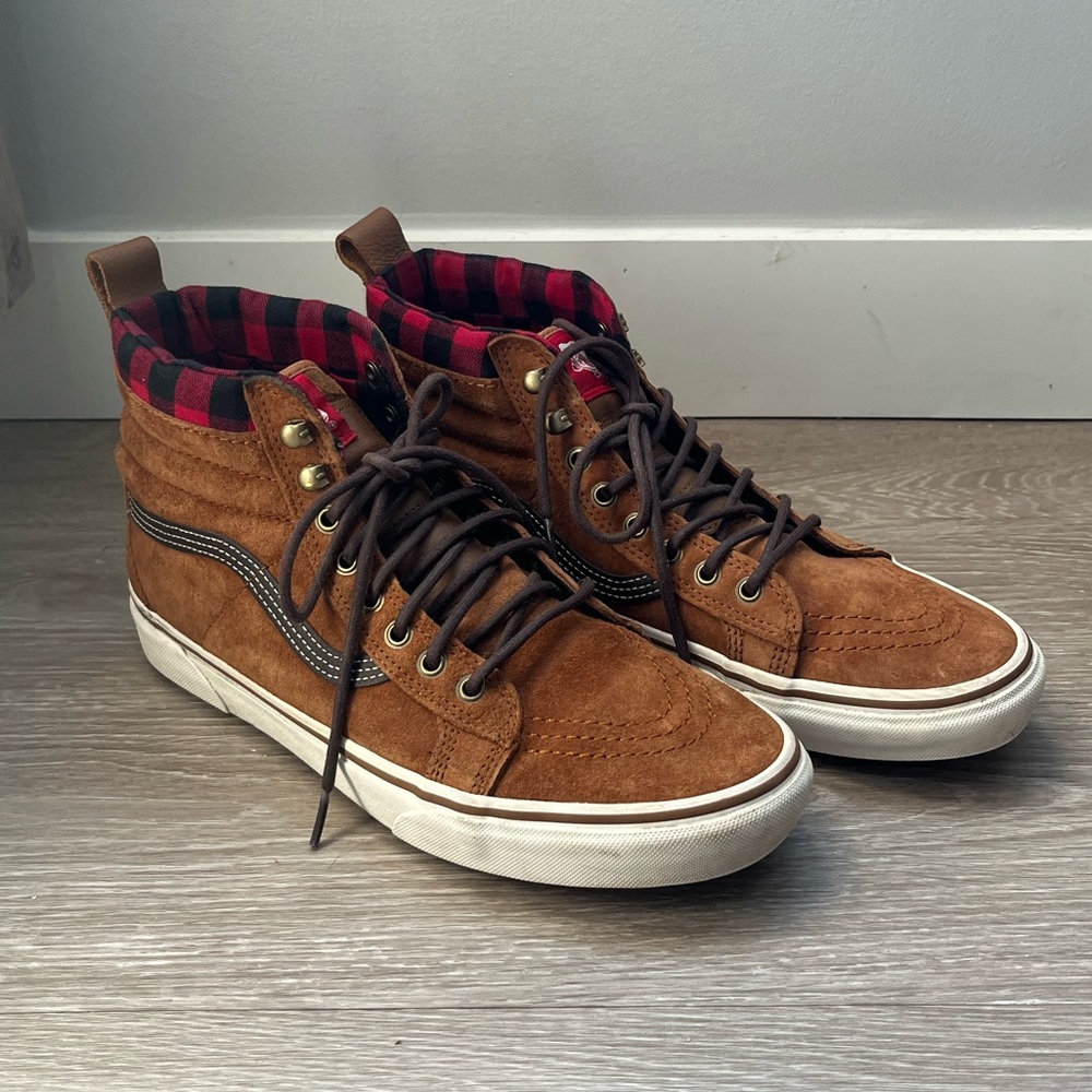 VANS SK-8 HI MTE Glazed Ginger Scotchgard Brown Red Plaid Flannel Sz M10/W11.5